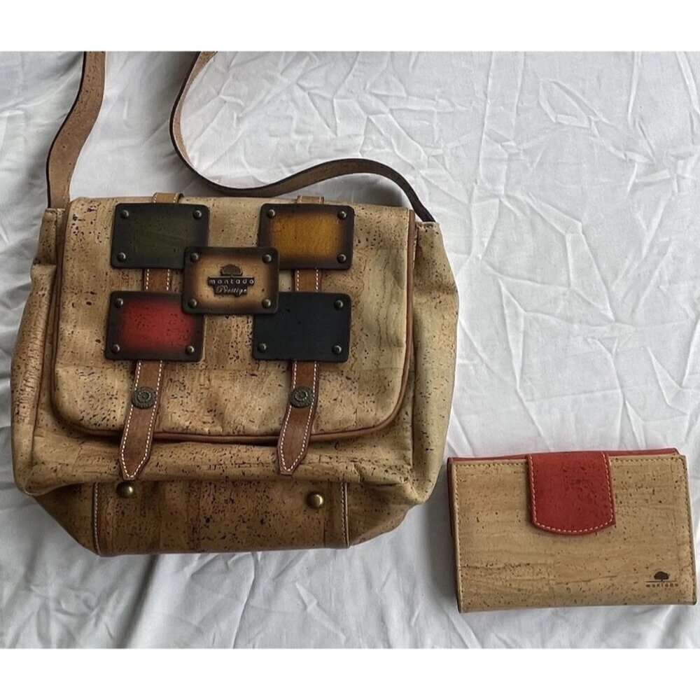 Montado Portugal Natural Cork Tote Bag Handbag Purse Tan Red Bow W/ Wallet NWT